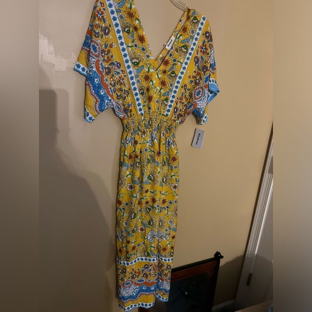 NWT kindred Anthropologie yellow gold floral maxi dress small